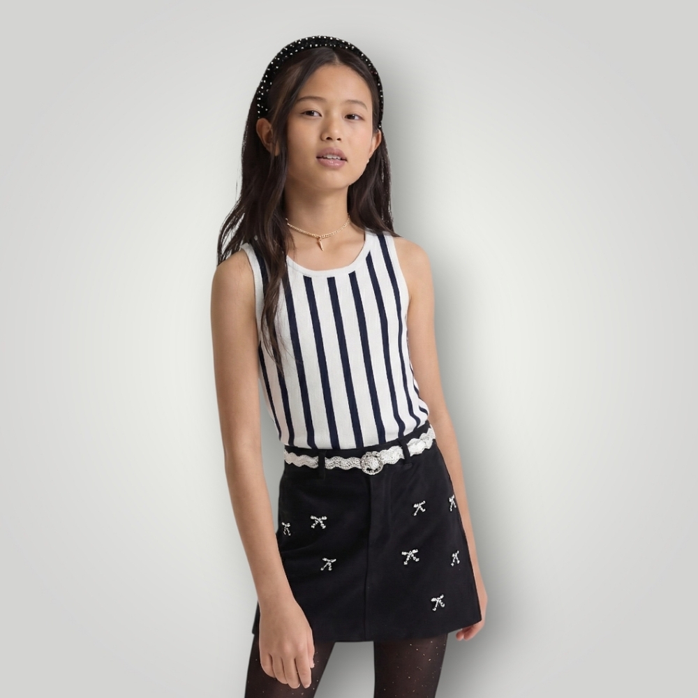 Milly Minis Girls Shell Top 6/7 Navy White Striped Sleeveless‎ Nautical Tank New